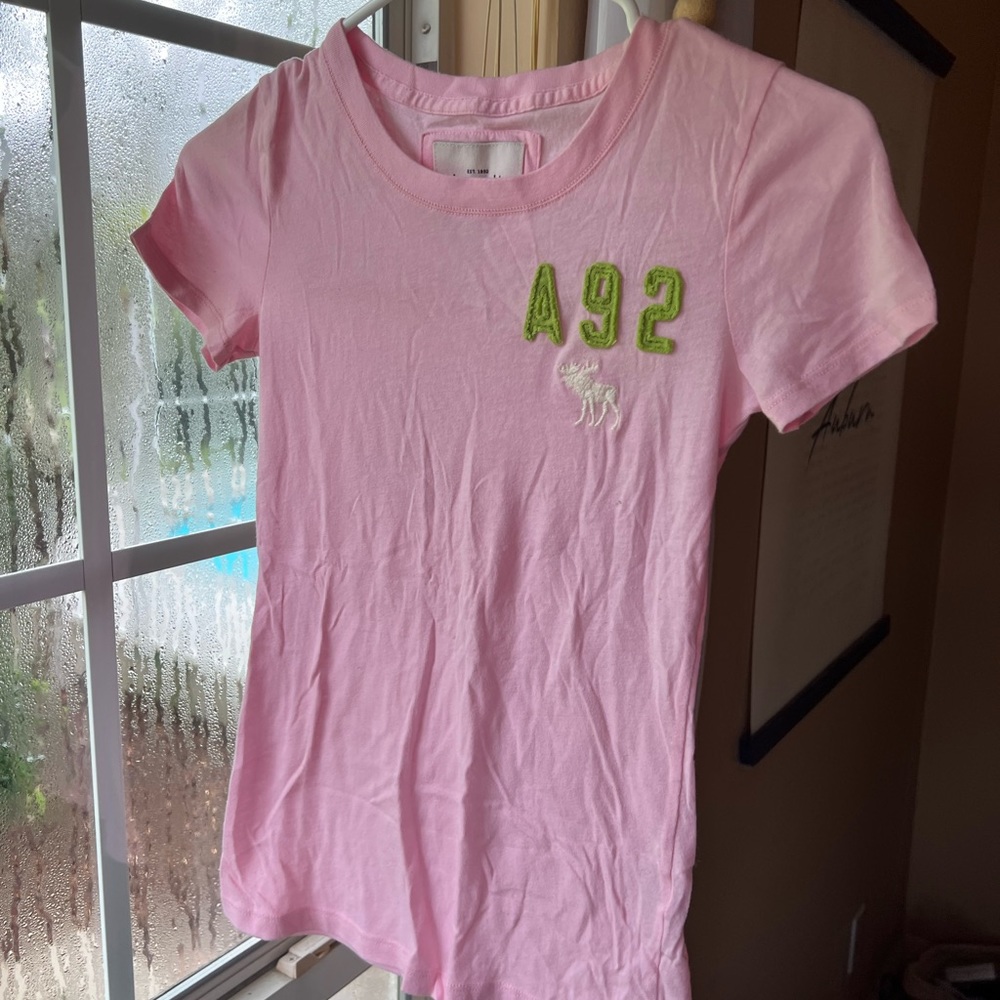Y2K Abercrombie Pink and Green Fitted Tee 6th Div Vintage Stitched Varsity